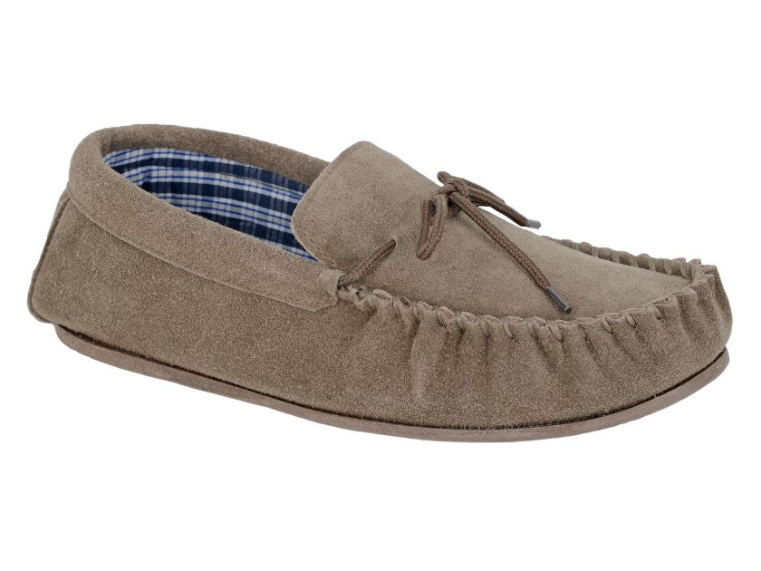 Taupe Real Suede Moccasin Slippers