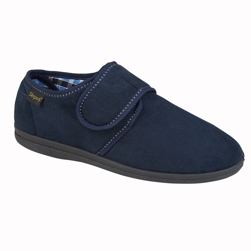Navy Microfibre Touch Fastening Memory Foam Slippers