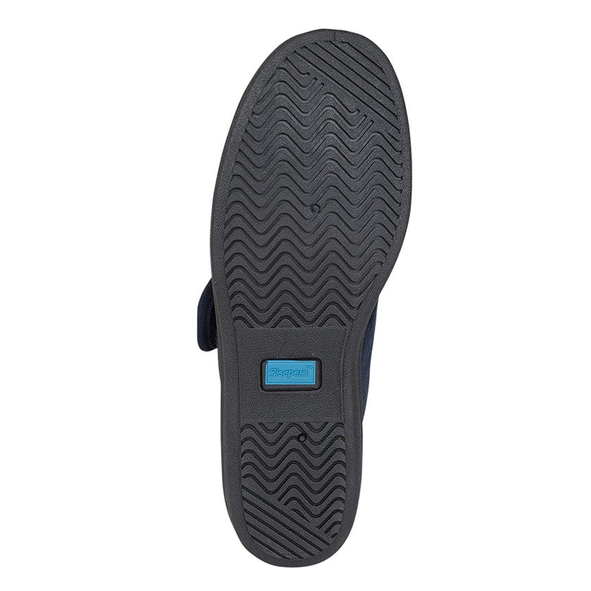 Navy Microfibre Touch Fastening Memory Foam Slippers