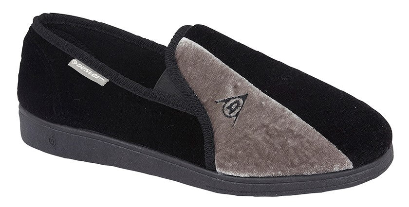 Black & Grey Velour Memory Foam Slippers