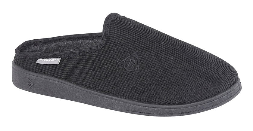 Black Ribbed Velour Mule Slippers